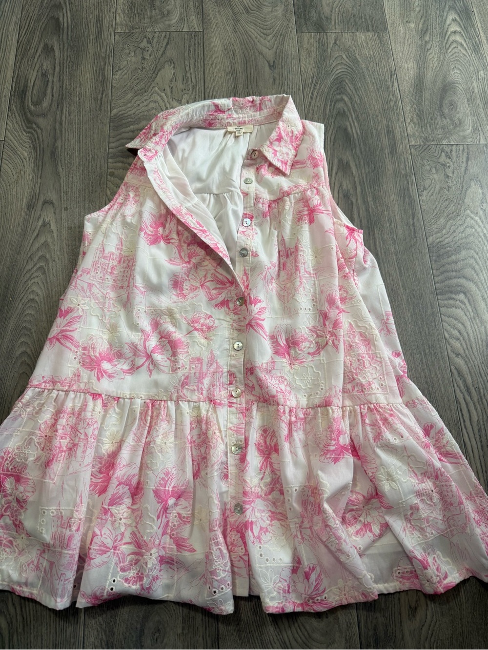 Entro Pink Floral Eyelet Sleeveless Button-Down Dress Size M